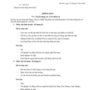 THÔNG BÁO TUYỂN DỤNG 2024